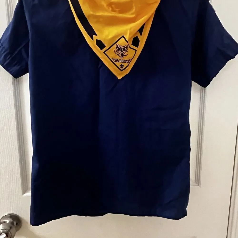 Boy Scouts of America Button Up Blue Uniform Top Patches Neckerchief Boys Size L